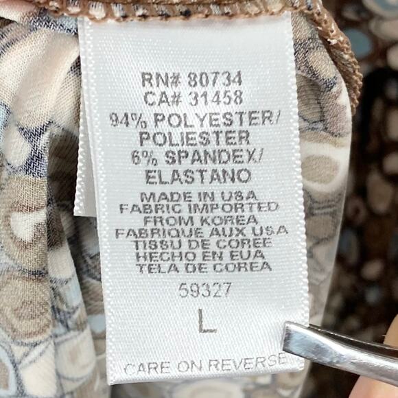 NWOT BCBGMAXAZRIA Dress L Brown Geometric-Print Faux-Wrap Tie Stretch Multicolor - Picture 11 of 16